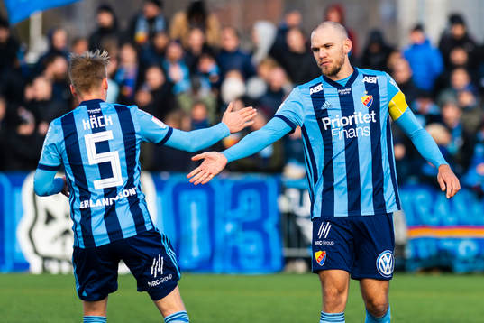 Djurgårdens Elliot Käck och Marcus Danielson jublar