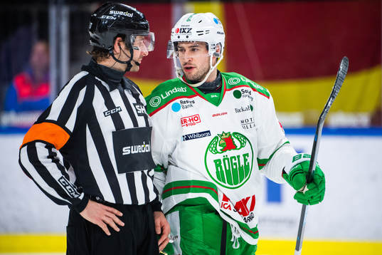 Domare Mikael Sjöqvist och Rögles Kodie Curran
