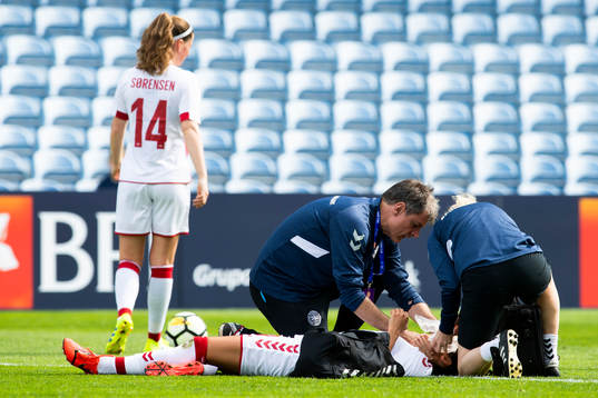 Nadia Nadim of Denmark with an injury