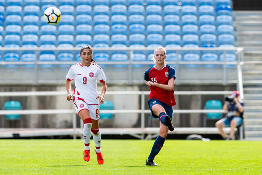 Nadia Nadim of Denmark and Stine Hovland of Norway