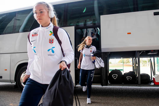 Therese Sessy Åsland and Kristine Leine of Norway arrive