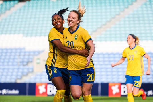Mimmi Larsson and Madelen Janogy of Sweden  celebrates