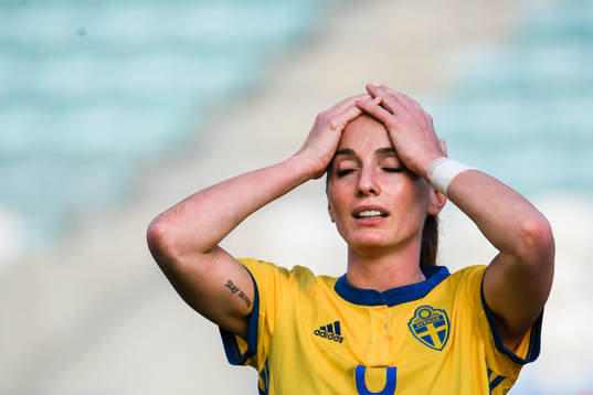 Kosovare Asllani of Sweden looks dejected