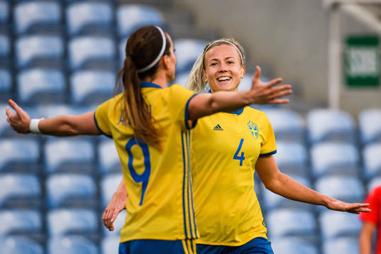 Hanna Glas and Kosovare Asllani of Sweden  celebrates
