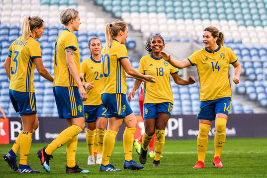 Madelen Janogy, Hanna Folkesson and Mimmi Larsson of Sweden