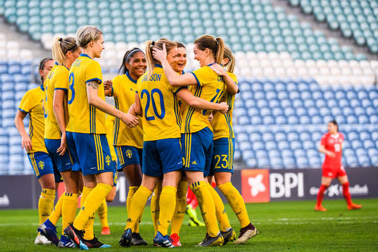 Mimmi Larsson and Mia Carlsson of Sweden  celebrates with