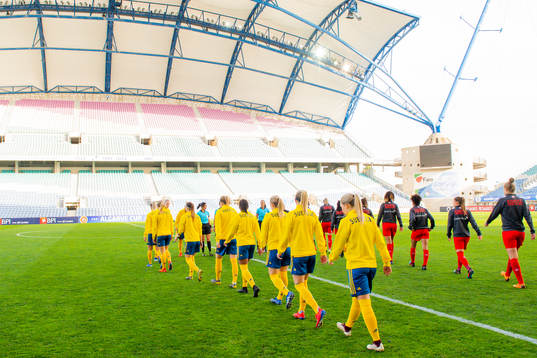 Players enter the pitch