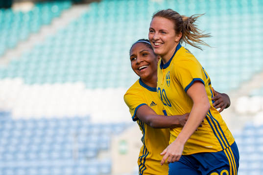 Mimmi Larsson celebrates with Madelen Janogy