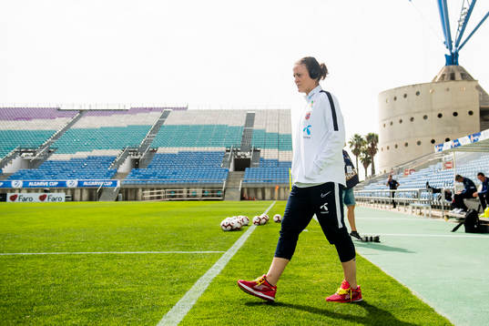 Isabell Herlovsen of Norway arrives the stadium