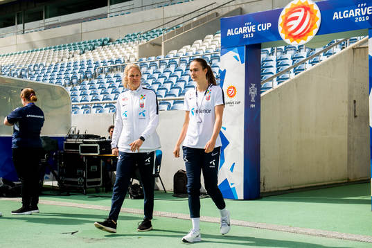 Goalkeeper Ingrid Hjelmseth and Caroline Graham Hansen of