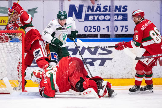 Moras målvakt Janne Juvonen och Erlend Lesund och Mathias
