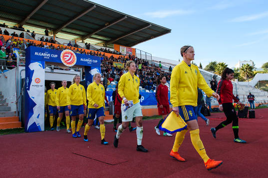Nilla Fischer of Sweden enters the pitch