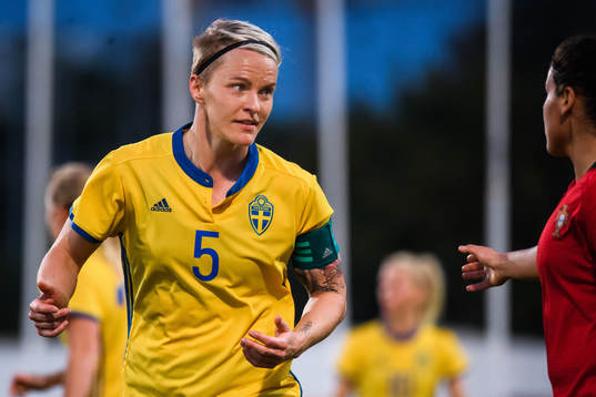 Nilla Fischer of Sweden reacts