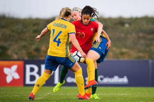 Jessica Silva of Portugal in a duel with Nilla Fischer and