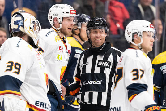 Domare Sören Persson och Djurgårdens Alexander Urbom