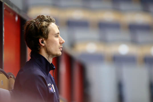 Linköpings målvakt Jacob Johansson före ishockeymatchen