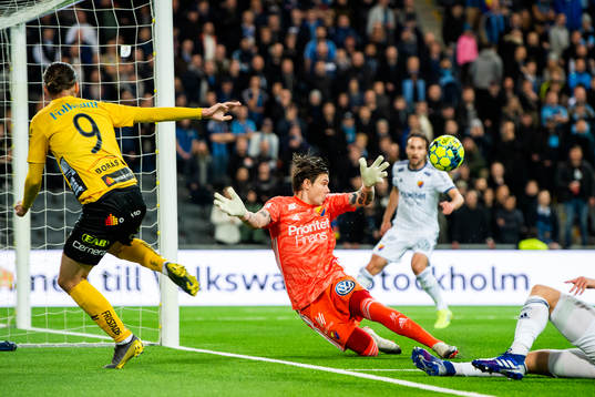 Elfsborgs Pawel Cibicki och Djurgårdens målvakt Per