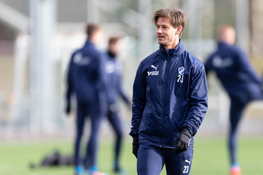 Halmstads Dusan Djuric före fotbollsmatchen i Svenska