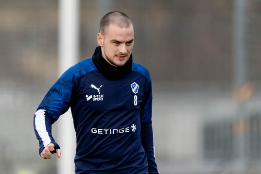 Halmstads Pontus Silfwer före fotbollsmatchen i Svenska