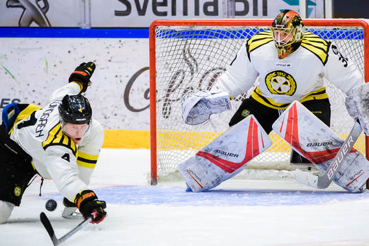 Brynäs Niclas Lundgren och målvakt Joacim Eriksson
