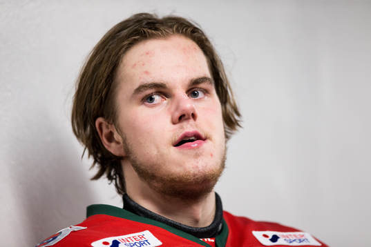 Frölundas Samuel Fagemo innan ishockeymatchen i SHL mellan