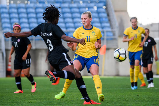 Kadeisha Buchanan of Canada and Stina Blackstenius of Sweden