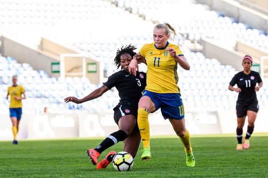Kadeisha Buchanan of Canada and Stina Blackstenius of Sweden