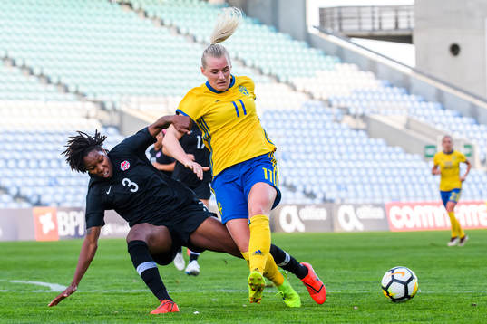 Kadeisha Buchanan of Canada and Stina Blackstenius of Sweden