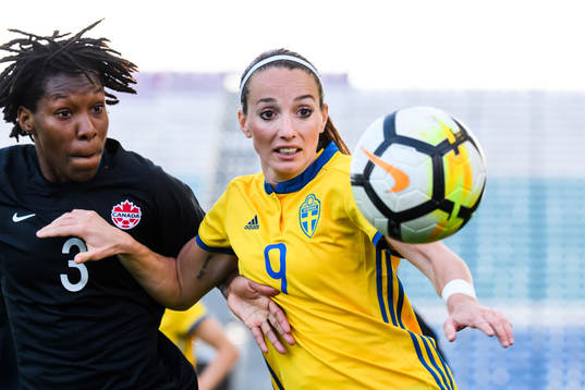 Kadeisha Buchanan of Canada and Kosovare Asllani of Sweden
