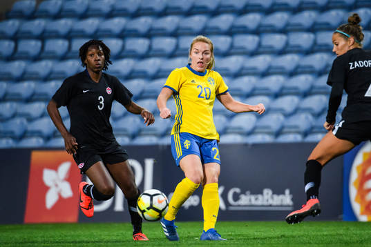 Kadeisha Buchanan of Canada and Mimmi Larsson of Sweden