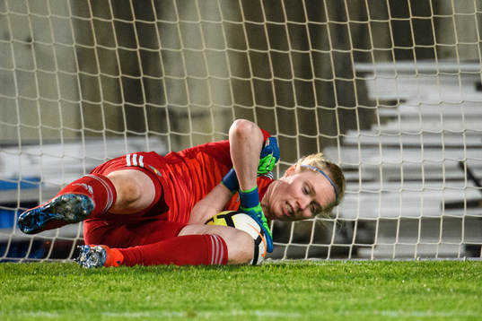 Goalkeeper Hedvig Lindahl of Sweden with a save