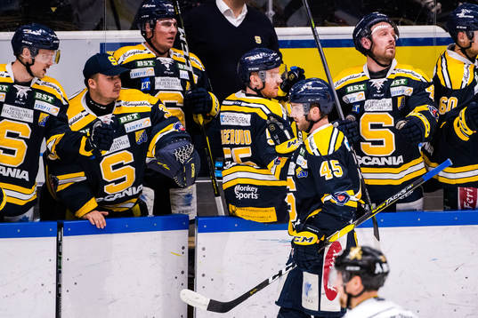 Södertäljes Sebastian Dyk jublar med lagkamrater