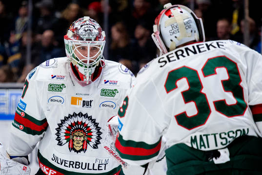 Frölundas målvakt Johan Gustafsson lämnar isen till
