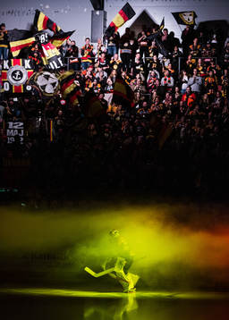 Brynäs supportrar ser hur Brynäs målvakt Joacim Eriksson