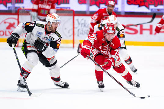 Malmö Redhawks Niklas Arell och Timrås Sebastian Ohlsson