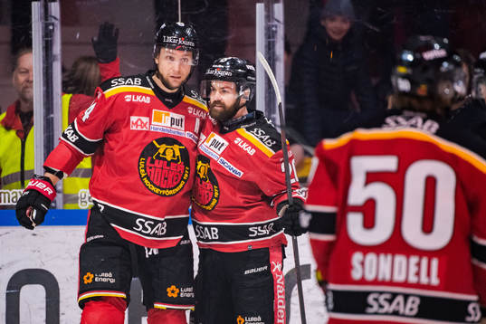 Luleås Johan Harju och Jack Connolly jublar
