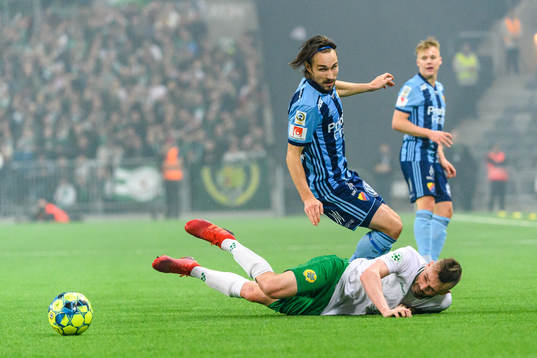 Djurgårdens Kevin Walker och Hammarbys Mads Fenger Nielsen