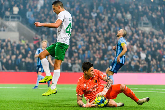 Hammarbys Nikola Djurdjic och Djurgårdens målvakt Per