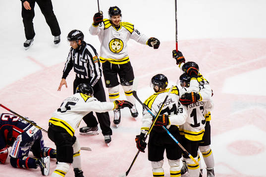 Brynäs Rudolf Cerveny jublar med Ryan Gunderson