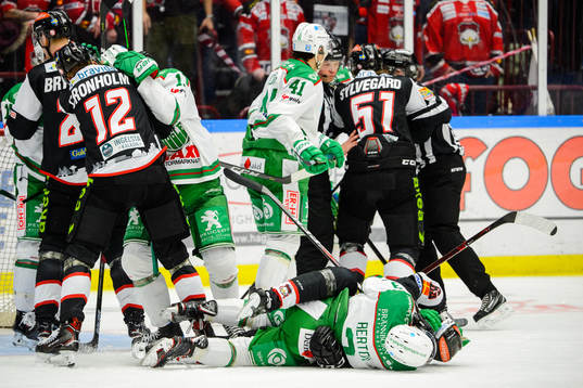 Rögles Daniel Bertov och Malmö Redhawks Malte Setkov i