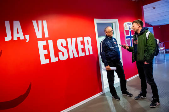 Lars Lagerbäck, head coach of Norway, is being interviewed