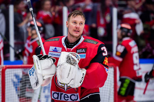 Malmö Redhawks målvakt Lars Volden jublar
