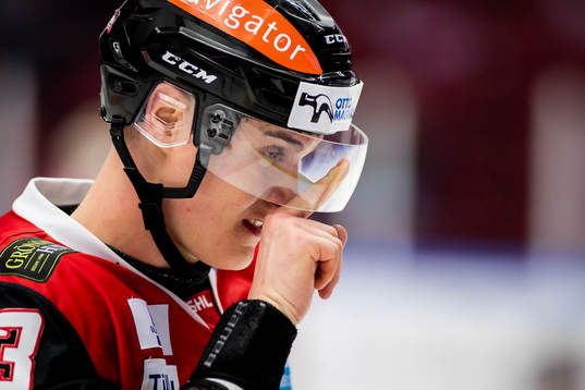 Malmö Redhawks Fredrik Händemark rensar visir på insidan