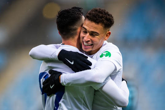 IFK Norrköpings Jordan Larsson och Sead Haksabanovic jublar