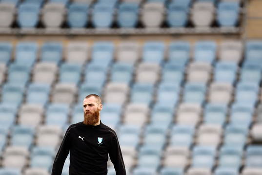 Malmö FFs Jo Inge Berget innan träningsmatchen i fotboll