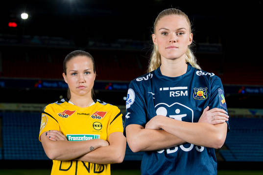 Guro Reiten of LSK Kvinner and Kristine Leine of Røa pose