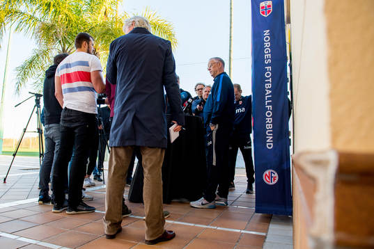 Lars Lagerbäck, head coach of Norway, talks to the media