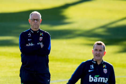 Lars Lagerbäck, head coach of Norway, and Per Joar Hansen,