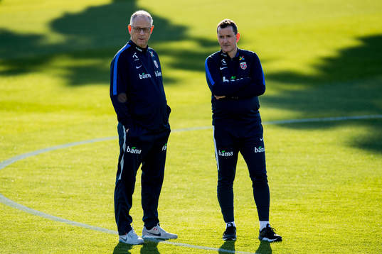 Lars Lagerbäck, head coach of Norway, and Per Joar Hansen,