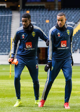 Alexander Isak and Robin Quaison of Sweden